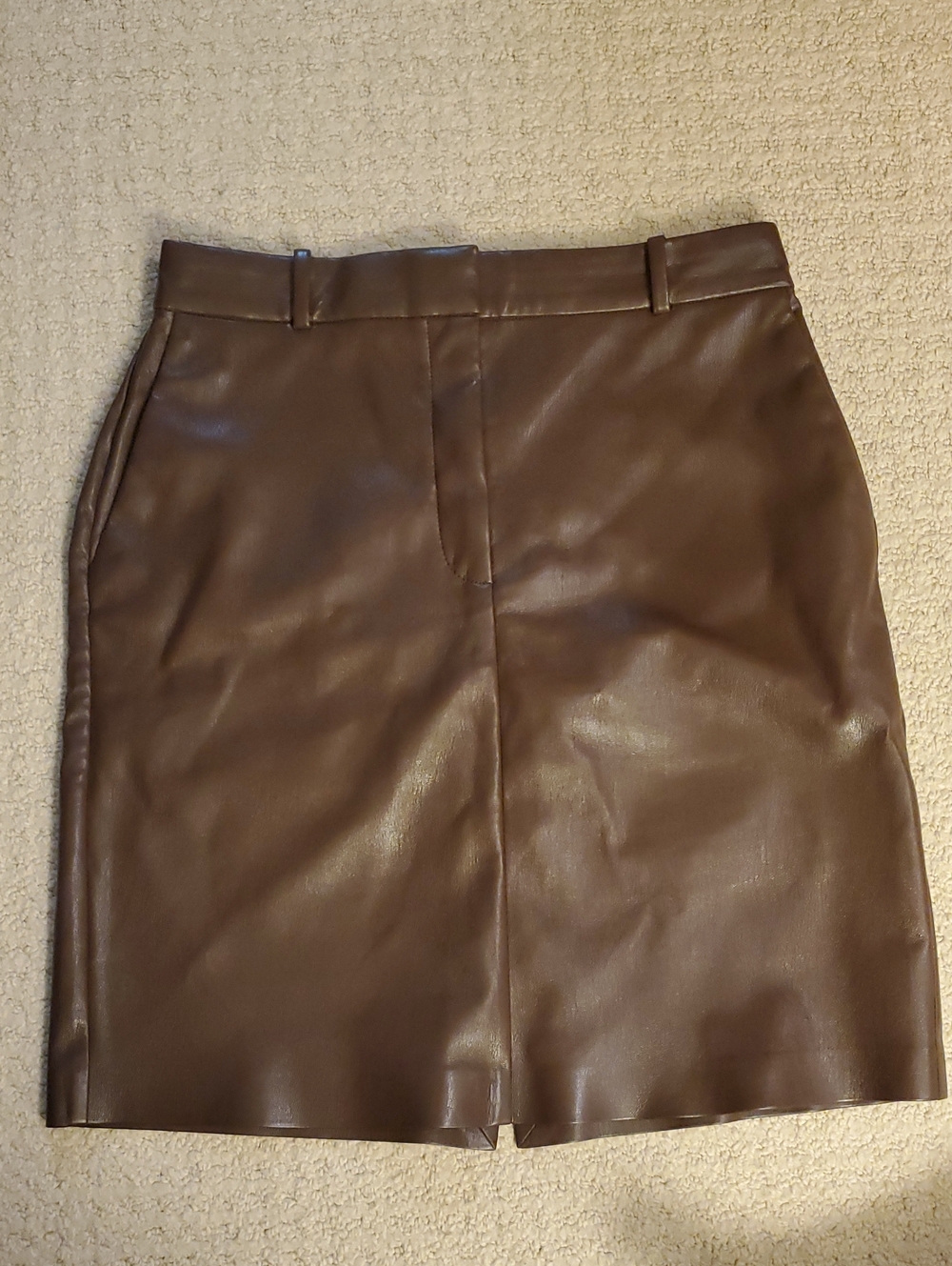 Babaton Brown Faux Leather Pencil Skirt